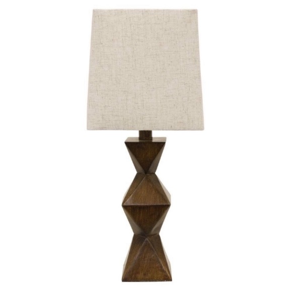 Rustic Bohemian Lamp Geometric Base with Linen Shade NWT Bedside Lamp - Picture 2 of 15